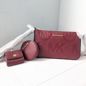 Michael Kors Jet Set Logo Embossed Leather Crossbody Bag w Case for Apple